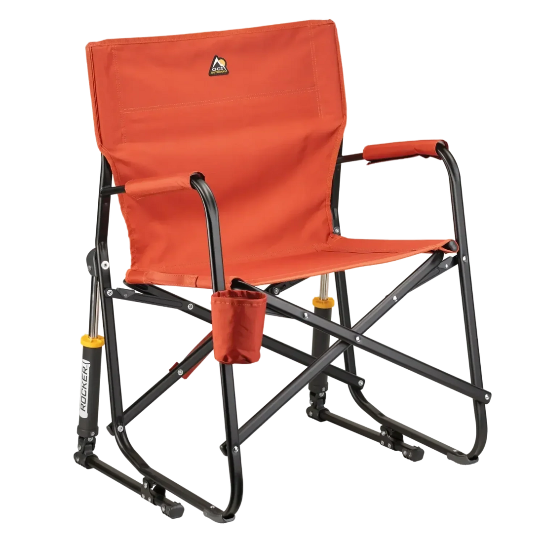 Luxury Camp Freestyle Rocker - Pumpkin Spice - Choice 373 - Heavy-Duty Kickback Rocker with Beverage Holder - Pumpkin Spice