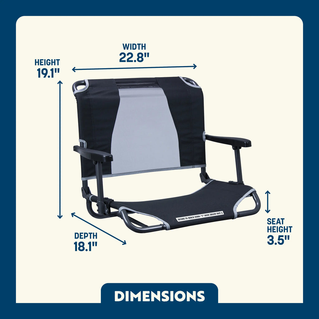 Secure-Hook Big Comfort Stadium Chair with Armrests - Choice 465 - Lightweight Folding Bleacher Chair with Cushioning Detail