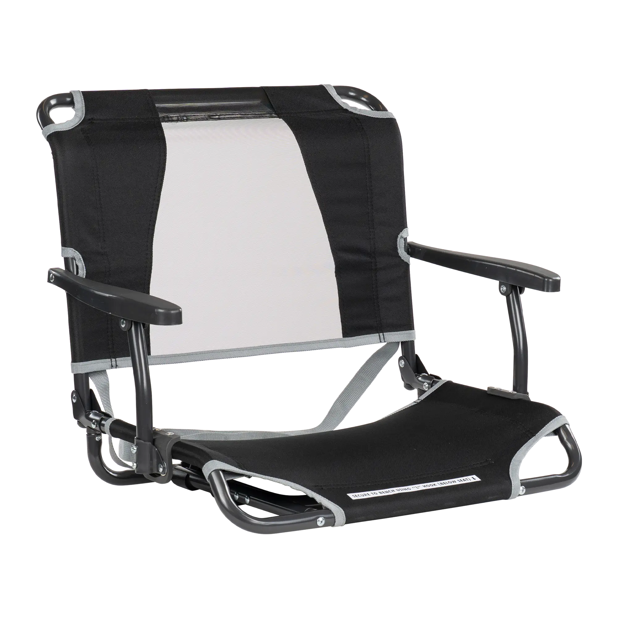 Secure-Hook Big Comfort Stadium Chair with Armrests - Choice 465 - Lightweight Folding Bleacher Chair with Cushioning - Black