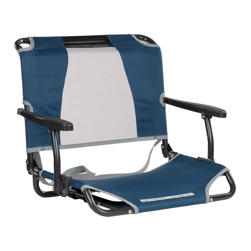Secure-Hook Big Comfort Stadium Chair with Armrests - Choice 465 - Lightweight Folding Bleacher Chair with Cushioning - Navy