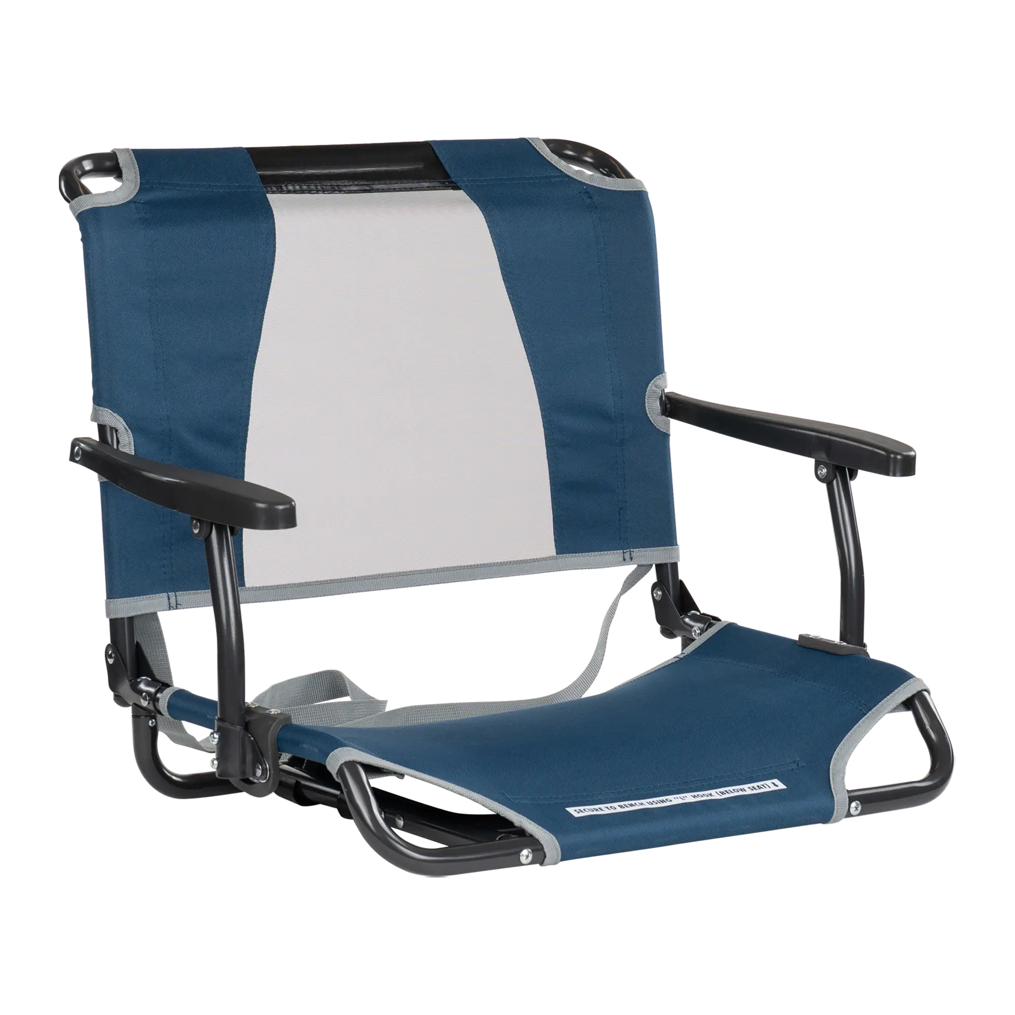 Secure-Hook Big Comfort Stadium Chair with Armrests - Choice 465 - Lightweight Folding Bleacher Chair with Cushioning - Navy