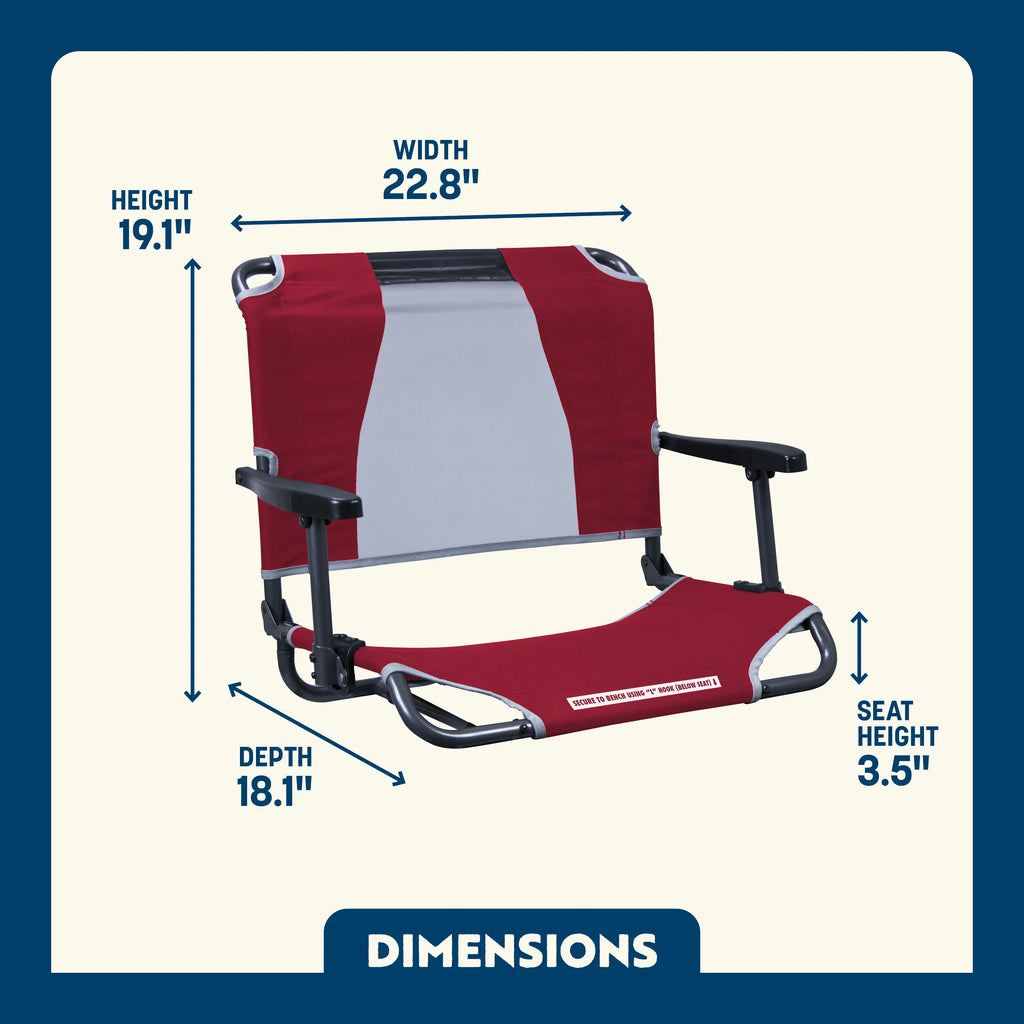Secure-Hook Big Comfort Stadium Chair with Armrests - Choice 465 - Lightweight Folding Bleacher Chair with Cushioning Detail