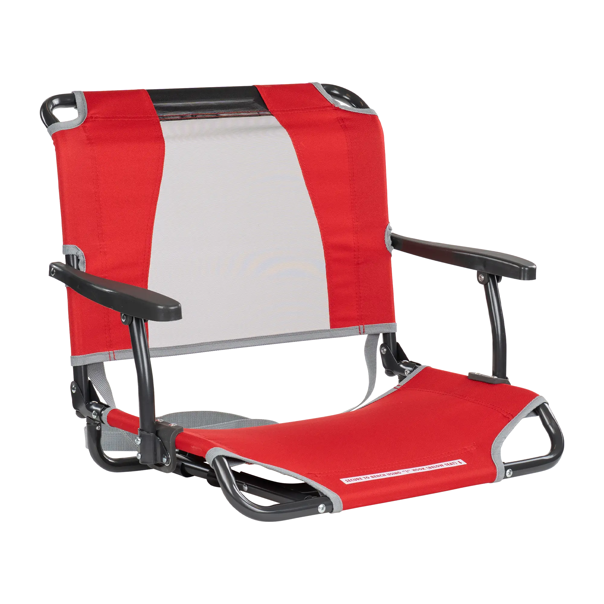 Secure-Hook Big Comfort Stadium Chair with Armrests - Choice 465 - Lightweight Folding Bleacher Chair with Cushioning - Red