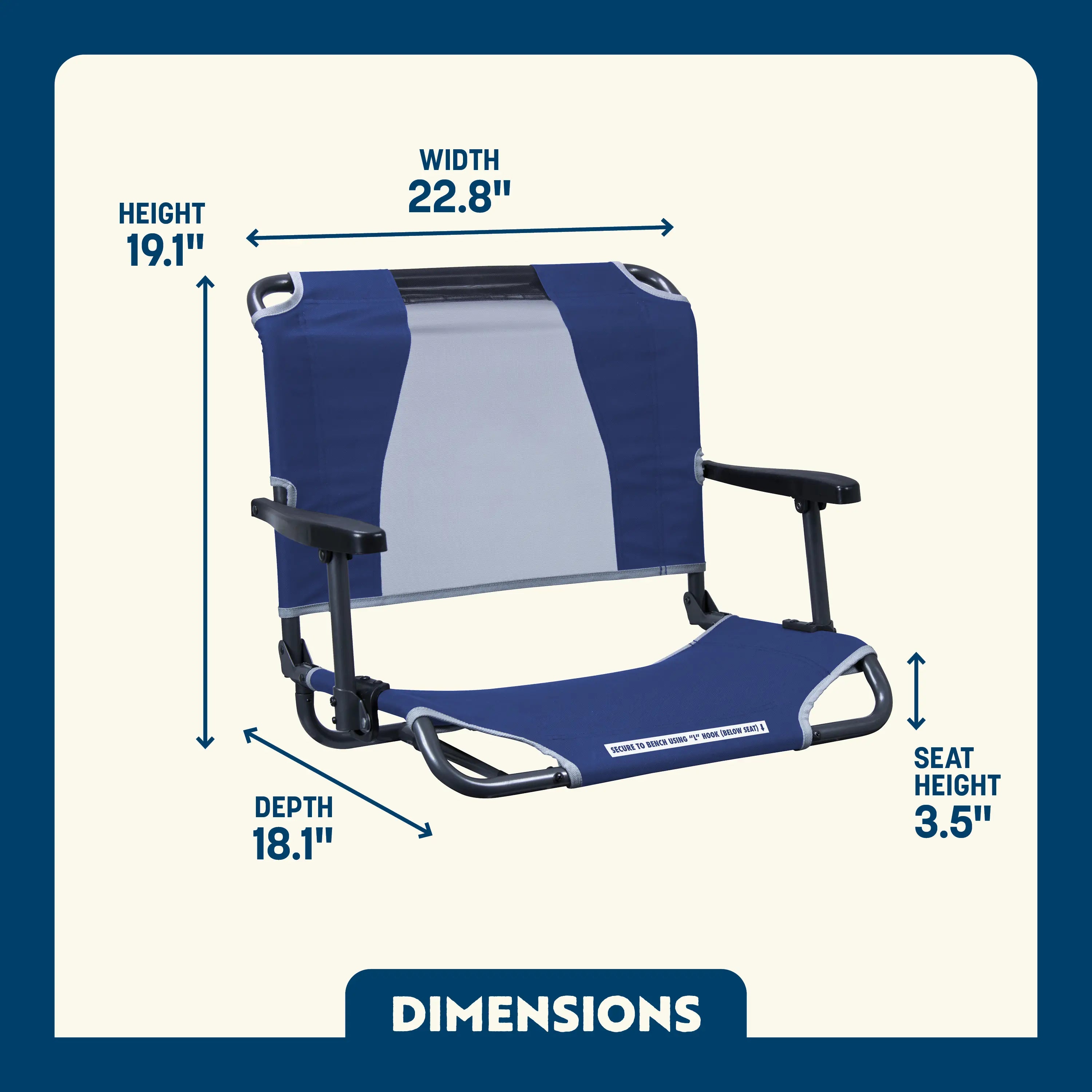 Secure-Hook Big Comfort Stadium Chair with Armrests - Choice 465 - Lightweight Folding Bleacher Chair with Cushioning Detail