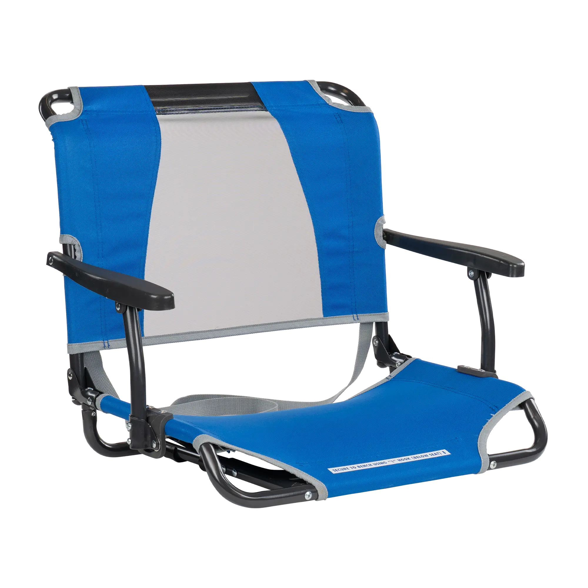 Secure-Hook Big Comfort Stadium Chair with Armrests - Choice 465 - Lightweight Folding Bleacher Chair with Cushioning - Royal Blue