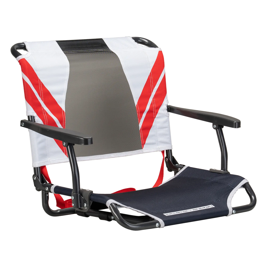 Secure-Hook Big Comfort Stadium Chair with Armrests - Choice 465 - Lightweight Folding Bleacher Chair with Cushioning - Indigo/White/Red