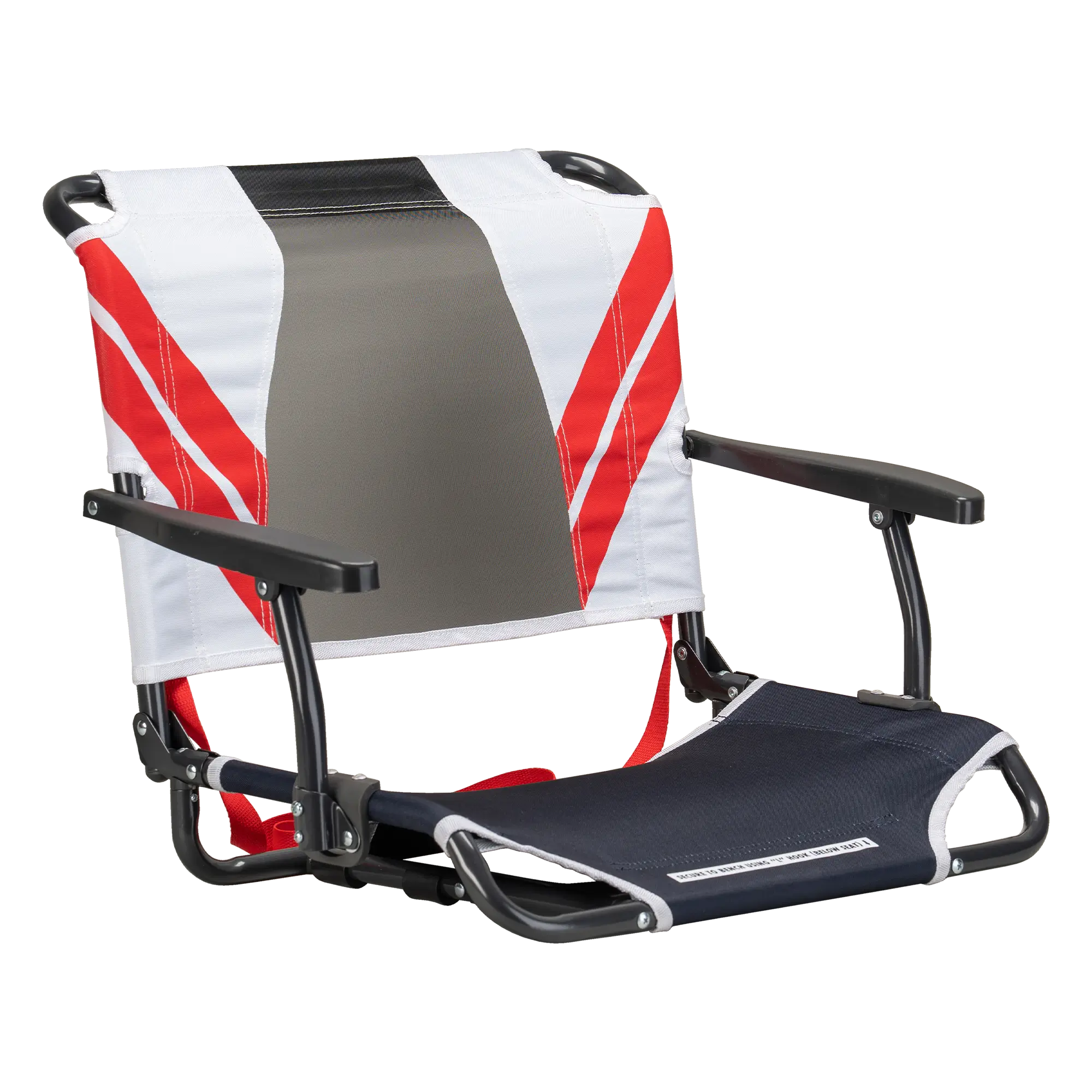 Secure-Hook Big Comfort Stadium Chair with Armrests - Choice 465 - Lightweight Folding Bleacher Chair with Cushioning - Indigo/White/Red