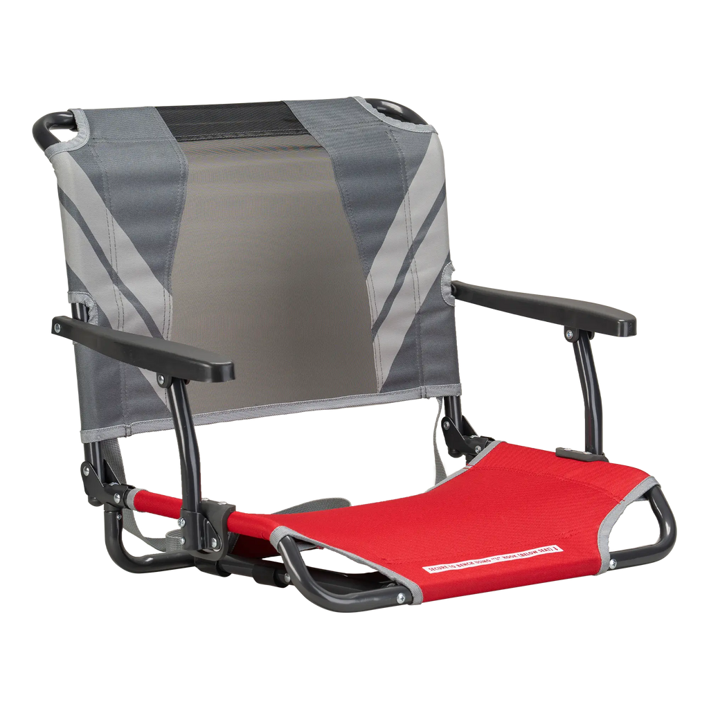 Secure-Hook Big Comfort Stadium Chair with Armrests - Choice 465 - Lightweight Folding Bleacher Chair with Cushioning - Red/Gray