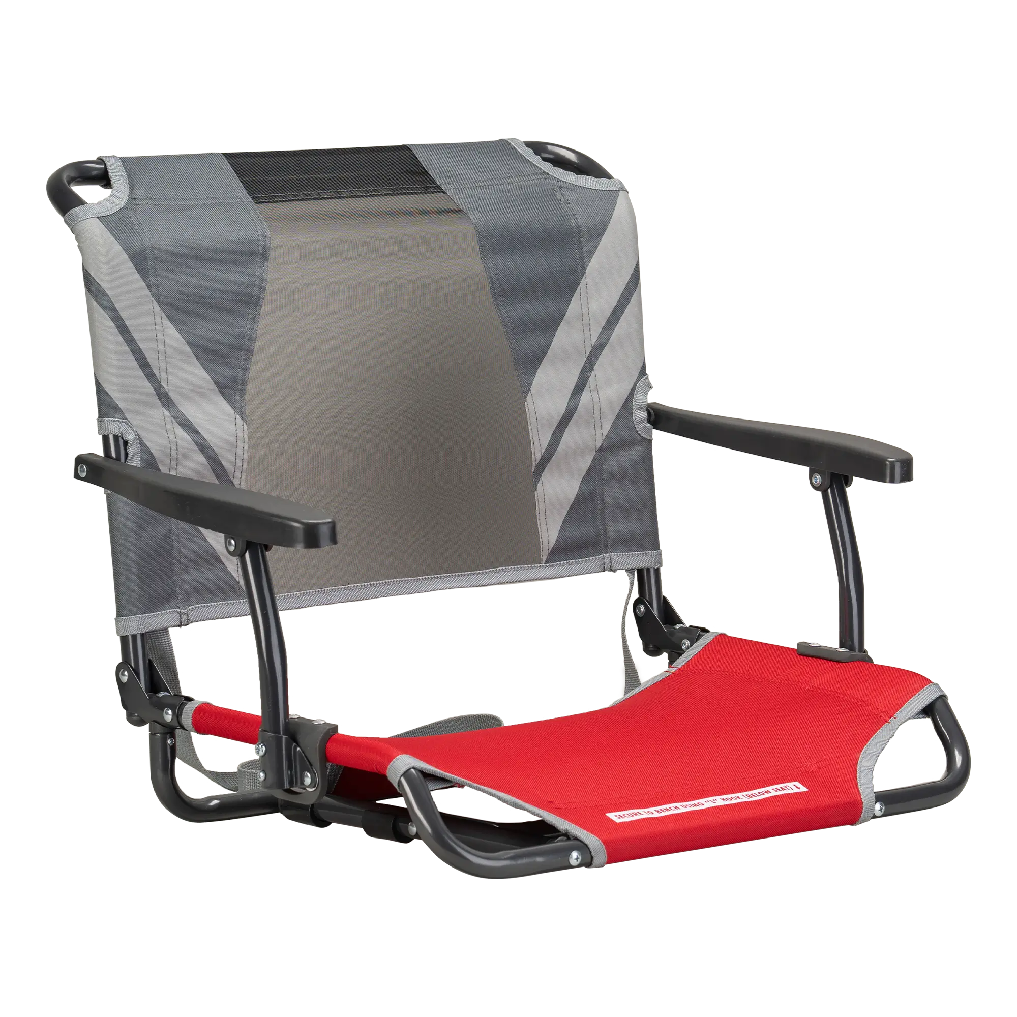 Secure-Hook Big Comfort Stadium Chair with Armrests - Choice 465 - Lightweight Folding Bleacher Chair with Cushioning - Red/Gray
