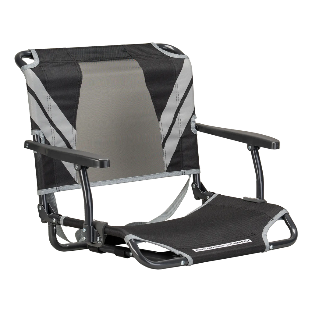 Secure-Hook Big Comfort Stadium Chair with Armrests - Choice 465 - Lightweight Folding Bleacher Chair with Cushioning - Black/Gray