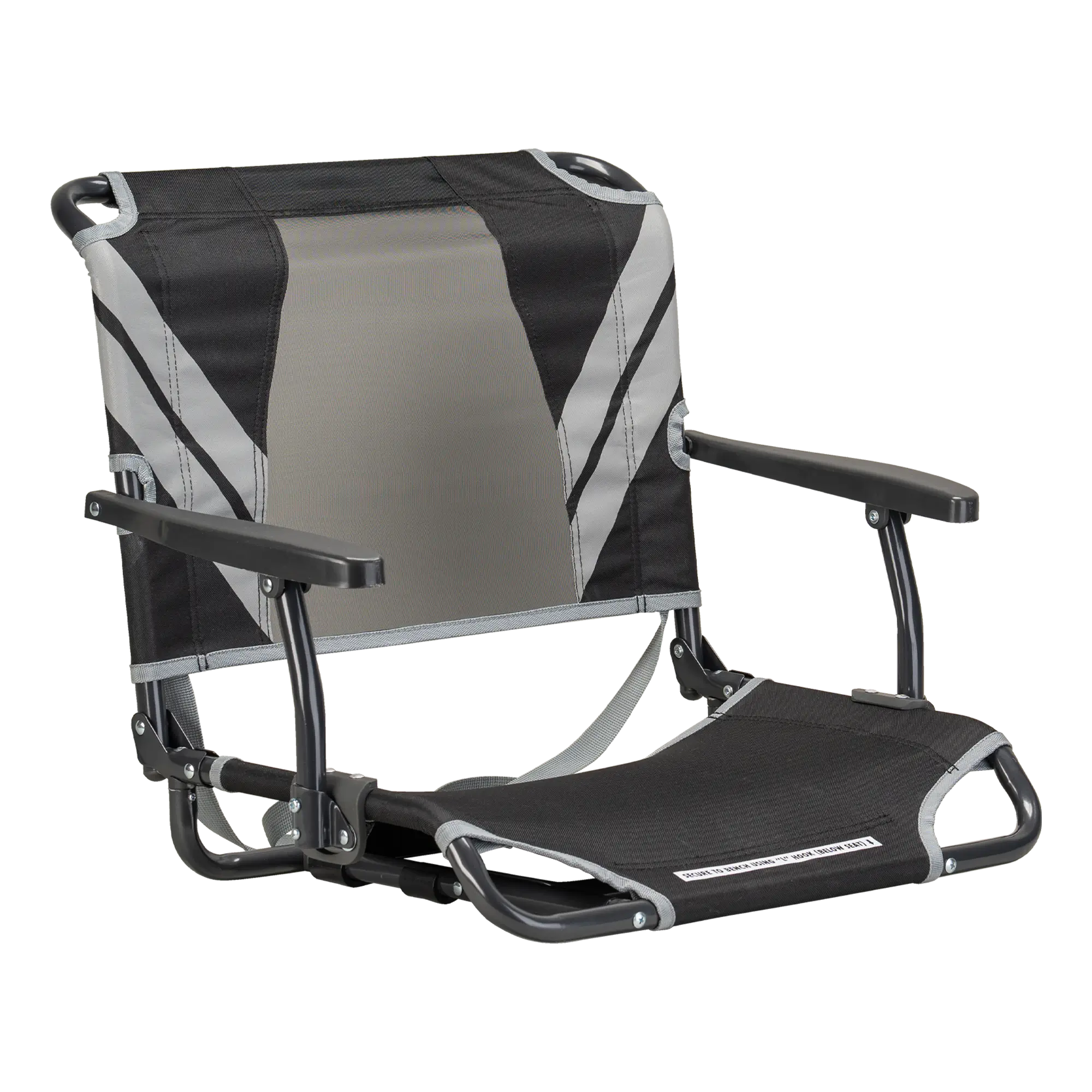 Secure-Hook Big Comfort Stadium Chair with Armrests - Choice 465 - Lightweight Folding Bleacher Chair with Cushioning - Black/Gray