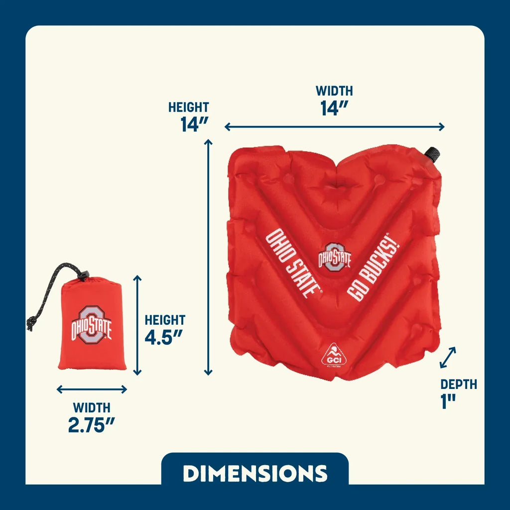 Bleacher-Friendly College V Seat Inflatable Stadium Cushion - Ohio State Buckeyes - Choice 778 - Grandstand Cushion Seat with Secure Under-Bench Hooks Detail
