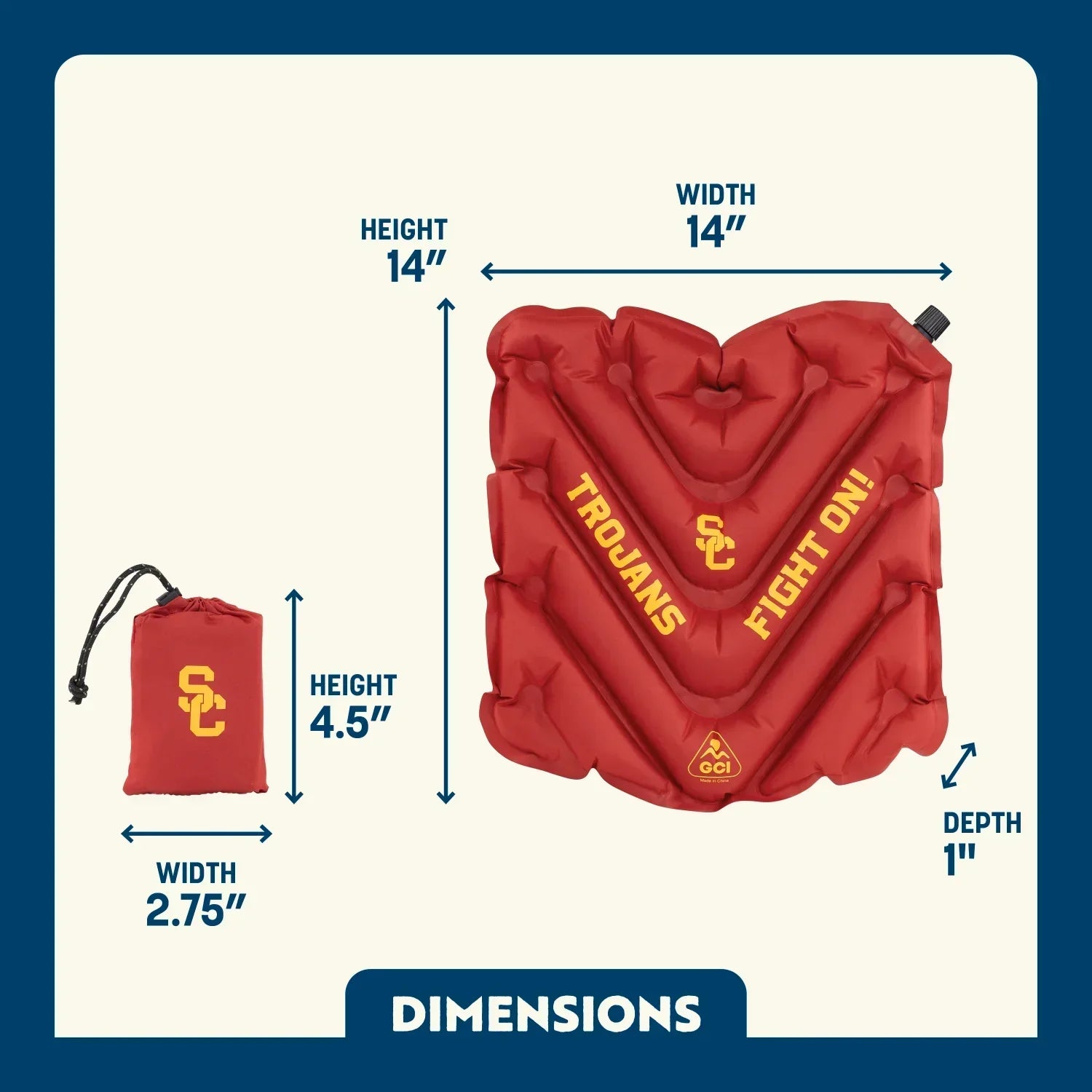 Bleacher-Friendly College V Seat Inflatable Stadium Cushion - USC Trojans - Choice 523 - Bleacher-Friendly Stadium Chair with Back Support Detail