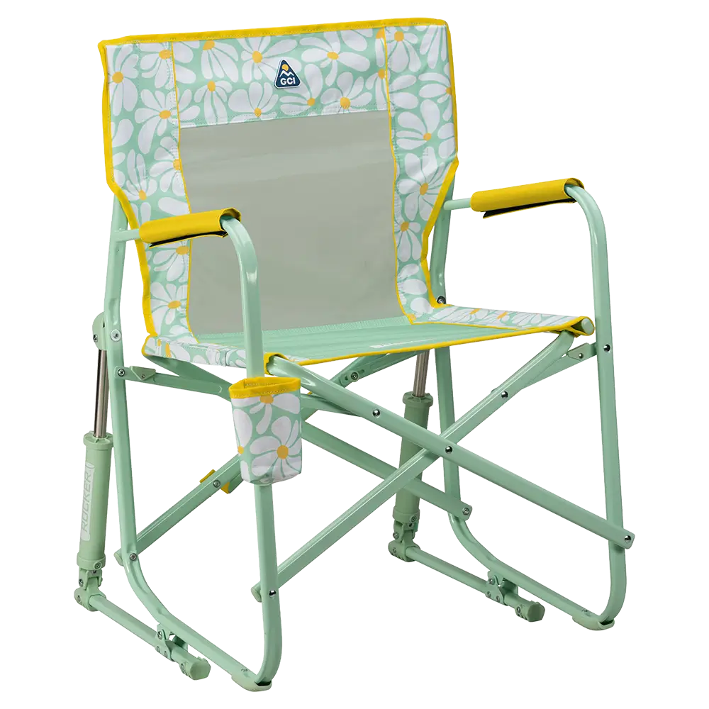 Luxury Camp Freestyle Rocker - Choice 711 - Heavy-Duty Kickback Rocker with Beverage Holder - Green/Yellow