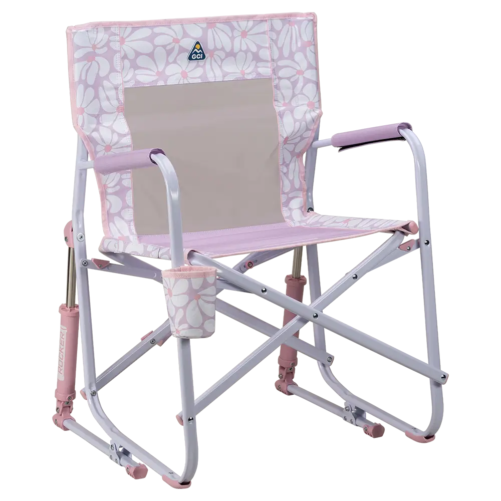 Luxury Camp Freestyle Rocker - Choice 711 - Heavy-Duty Kickback Rocker with Beverage Holder - Pink/Purple