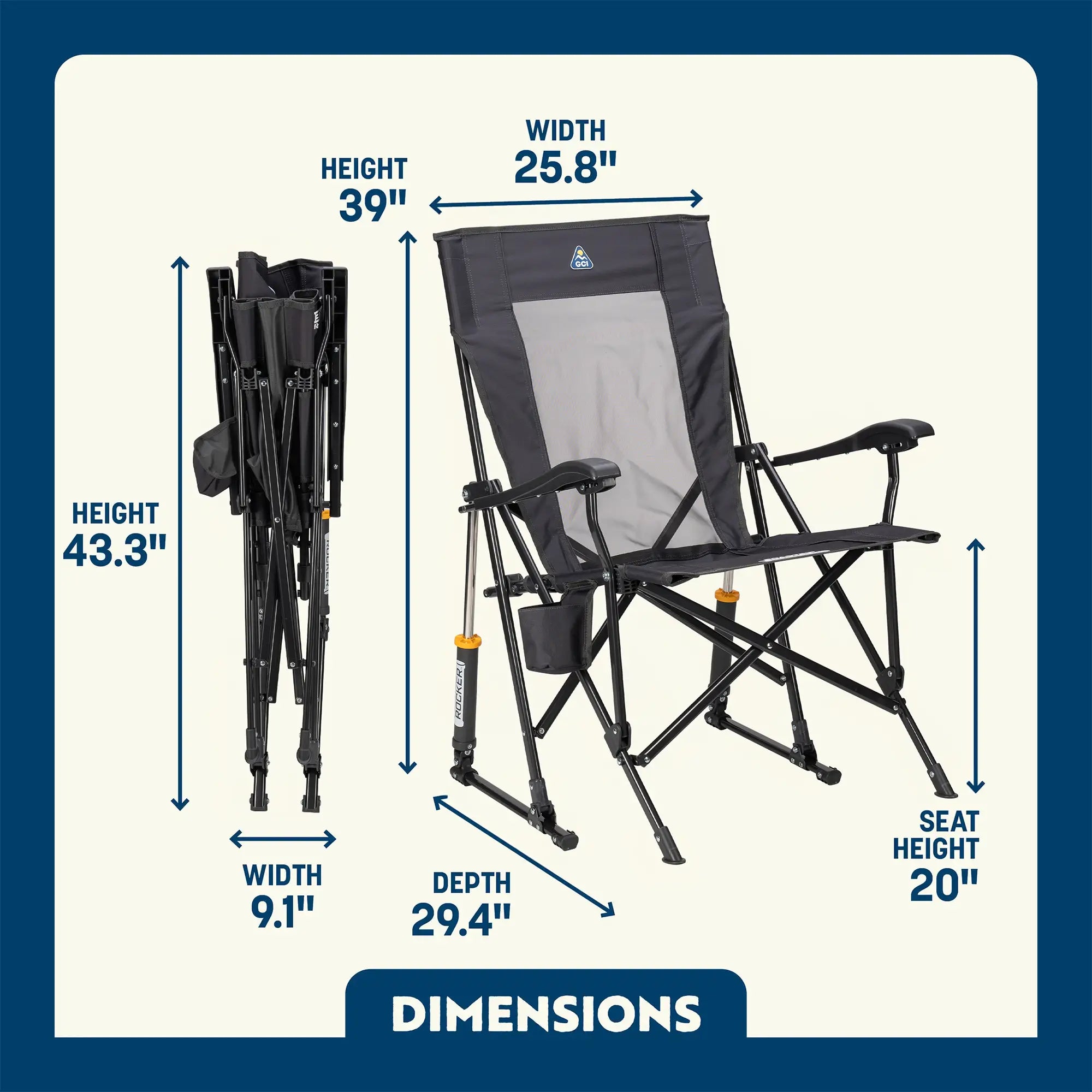 Heavy-Duty Freestyle RoadTrip Rocker - Choice 855 - Freestyle Rocker Portable Outdoor Folding Chair Detail