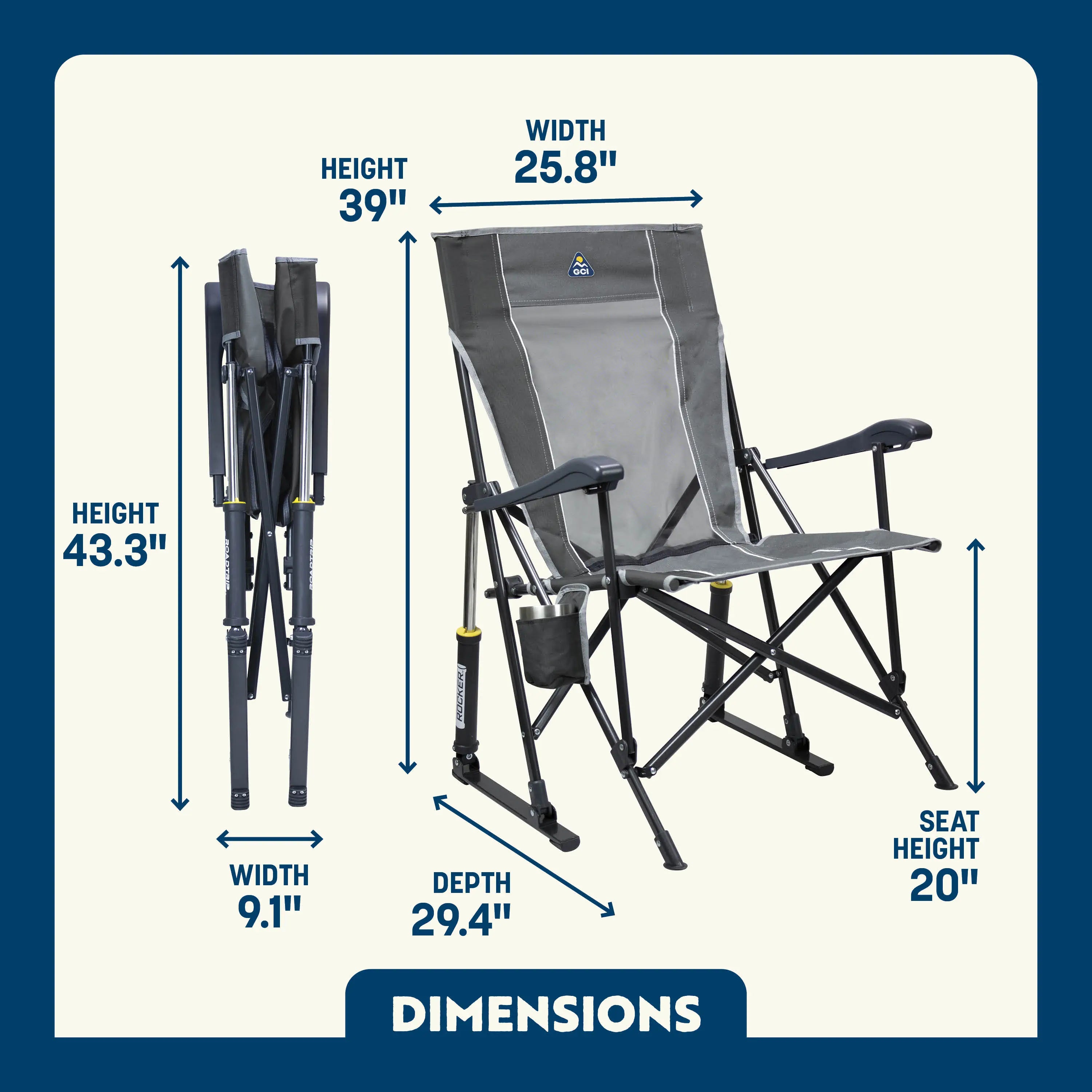 Heavy-Duty Freestyle RoadTrip Rocker - Choice 855 - Freestyle Rocker Portable Outdoor Folding Chair Detail