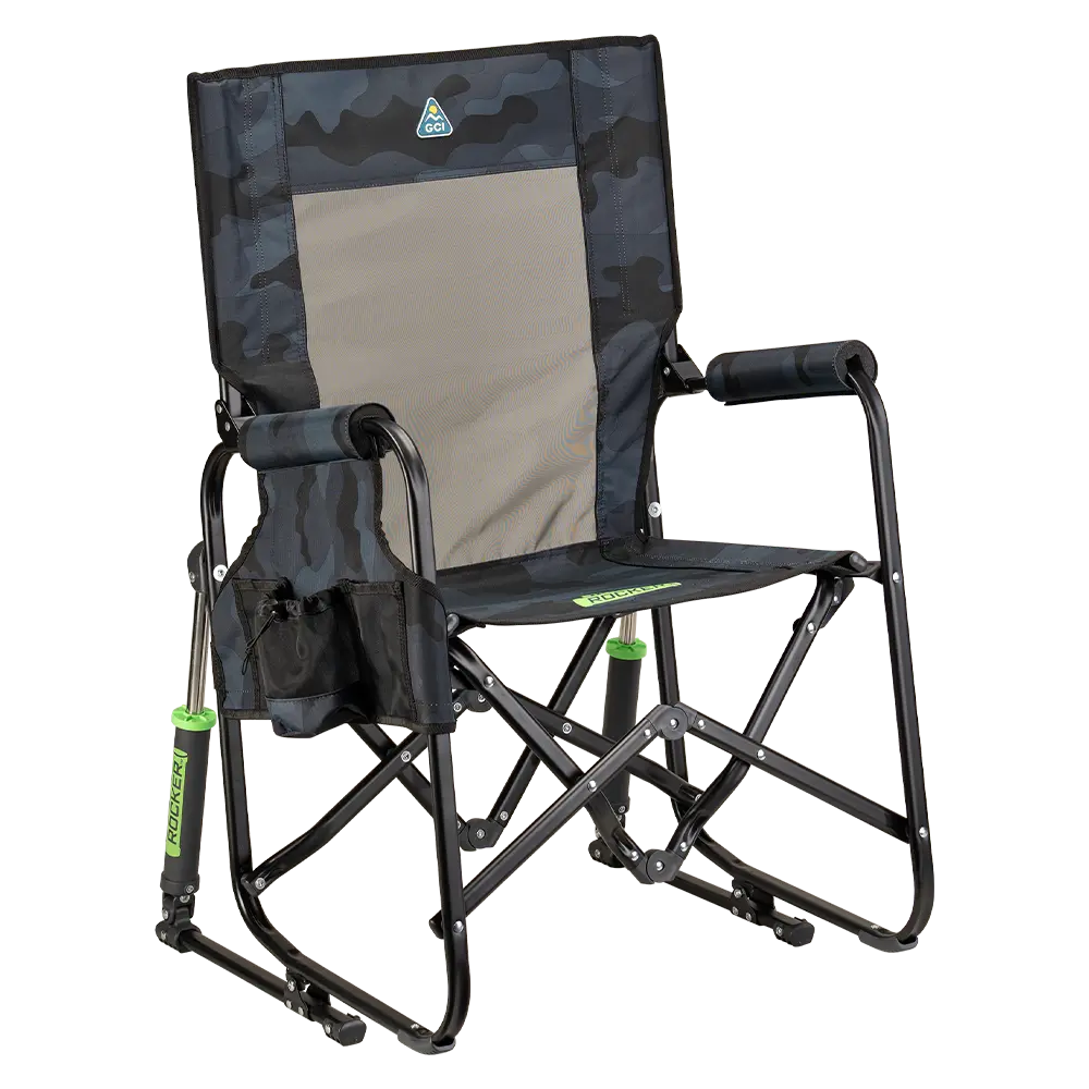 Patented Spring-Action Stowaway Rocker - Choice 794 - Patented Spring-Action Rocking Chair for Camping - Stealth Camo