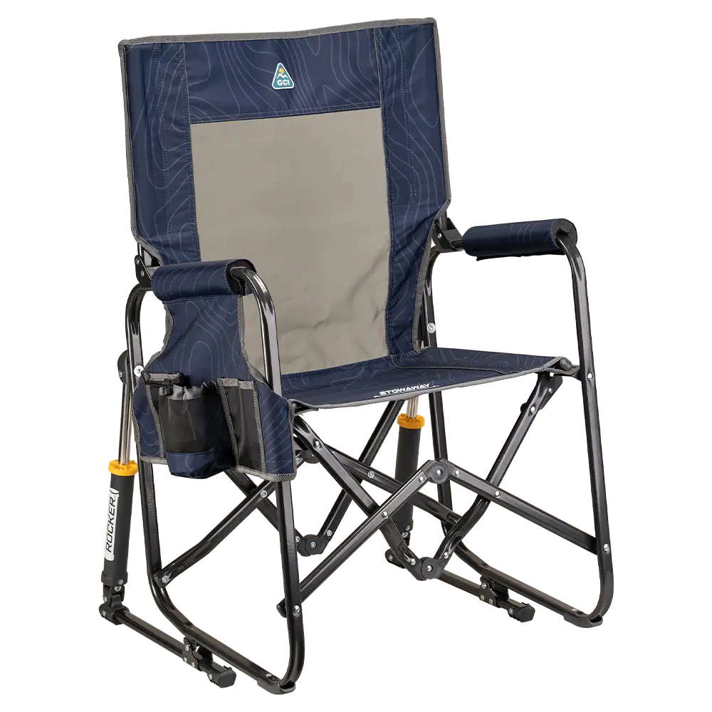 Patented Spring-Action Stowaway Rocker - Choice 794 - Patented Spring-Action Rocking Chair for Camping - Navy Topo