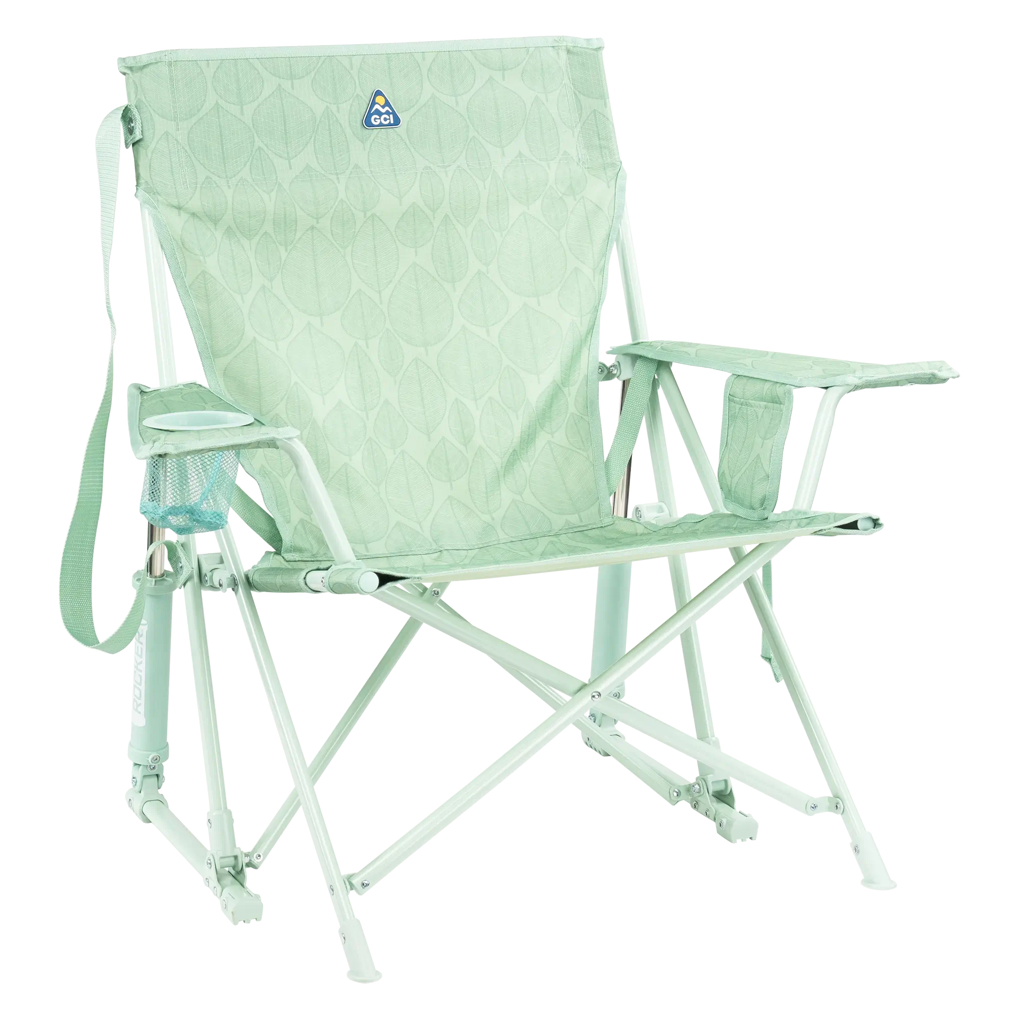 Heavy-Duty Freestyle Kickback Rocker - Choice 345 - Heavy-Duty Kickback Rocker with Beverage Holder - Pastel Green Leaf
