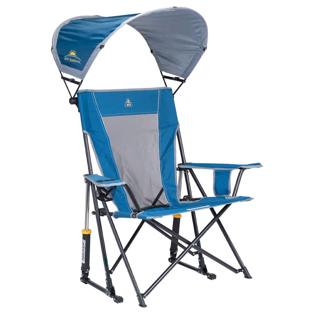 Patented Spring-Action SunShade Rocker - Choice 550 - Freestyle Rocker Portable Outdoor Folding Chair - Neptune Blue