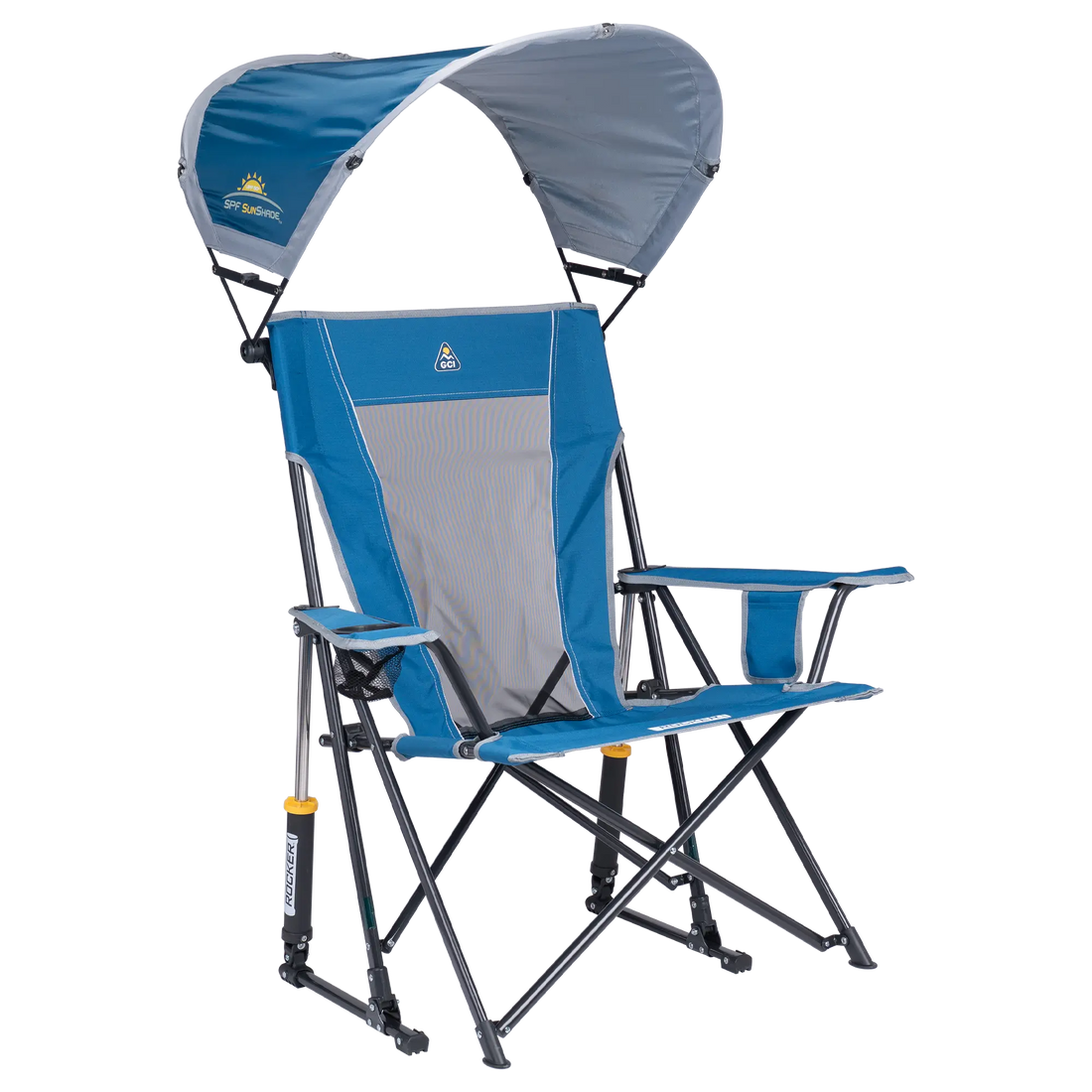 Patented Spring-Action SunShade Rocker - Choice 550 - Freestyle Rocker Portable Outdoor Folding Chair - Neptune Blue