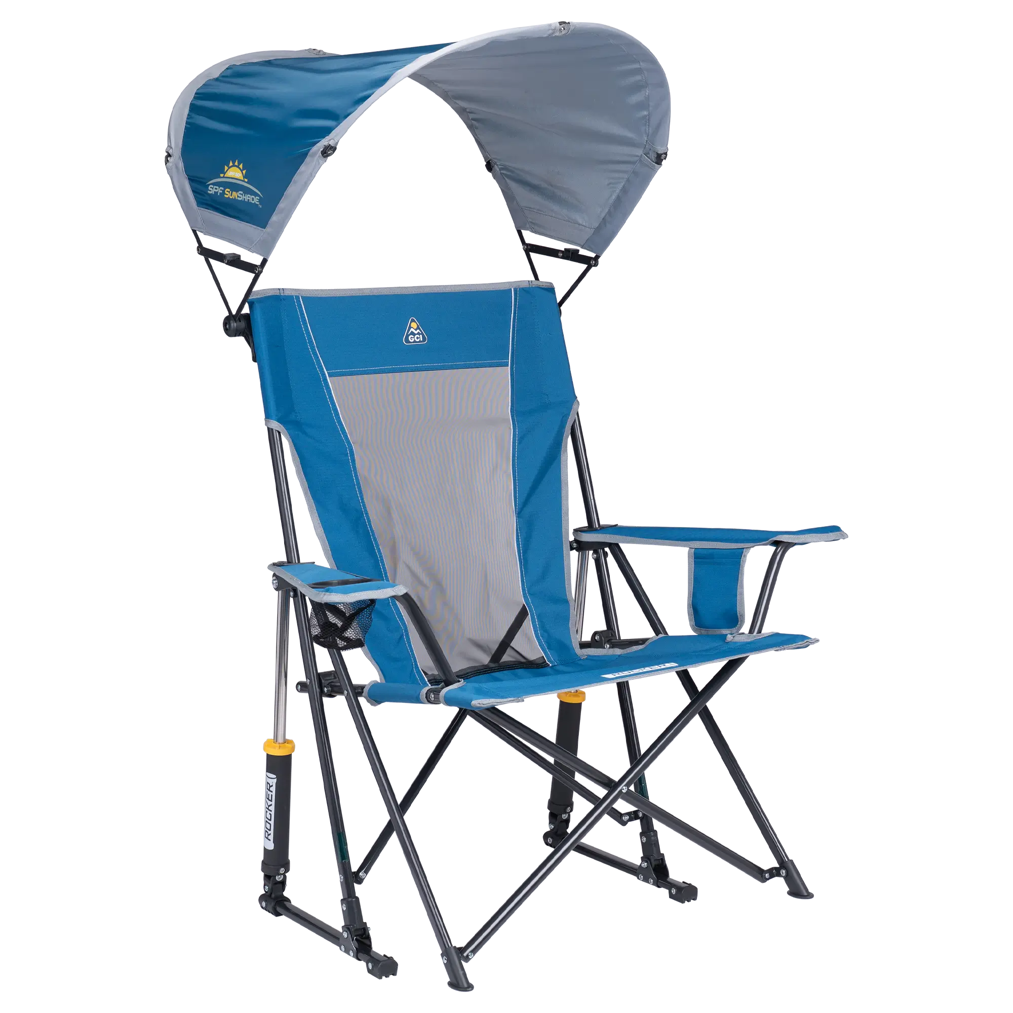 Patented Spring-Action SunShade Rocker - Choice 550 - Freestyle Rocker Portable Outdoor Folding Chair - Neptune Blue
