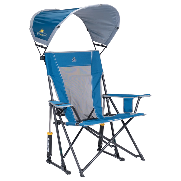 Patented Spring-Action SunShade Rocker - Choice 550 - Freestyle Rocker Portable Outdoor Folding Chair - Neptune Blue
