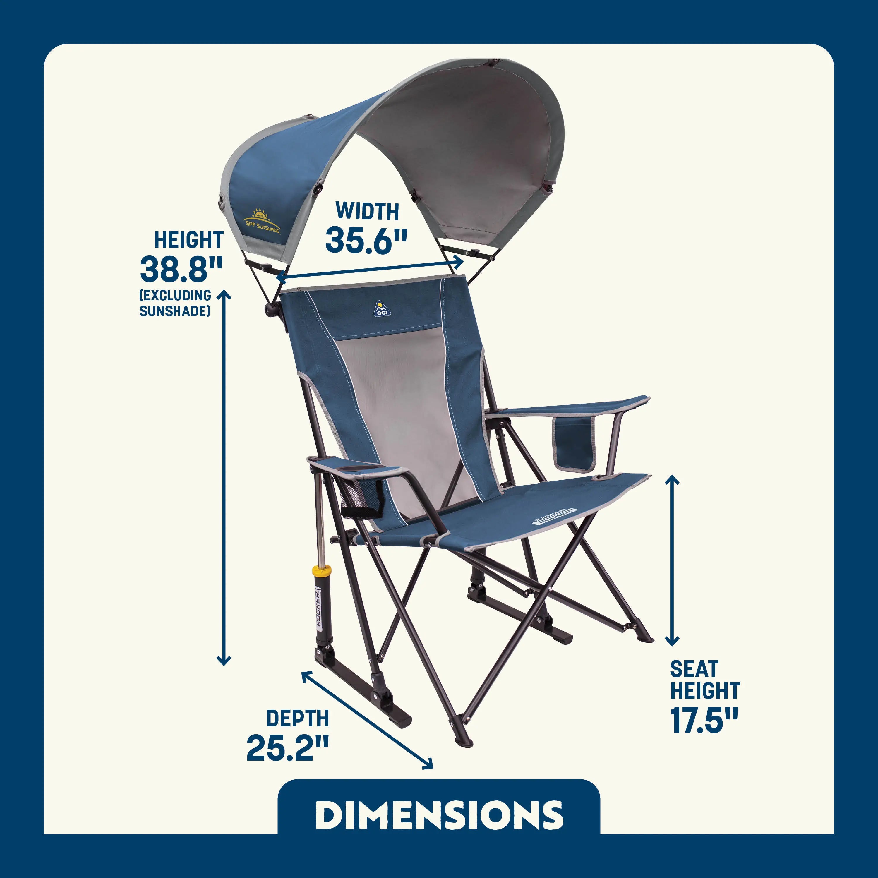 Patented Spring-Action SunShade Rocker - Choice 550 - Freestyle Rocker Portable Outdoor Folding Chair Detail