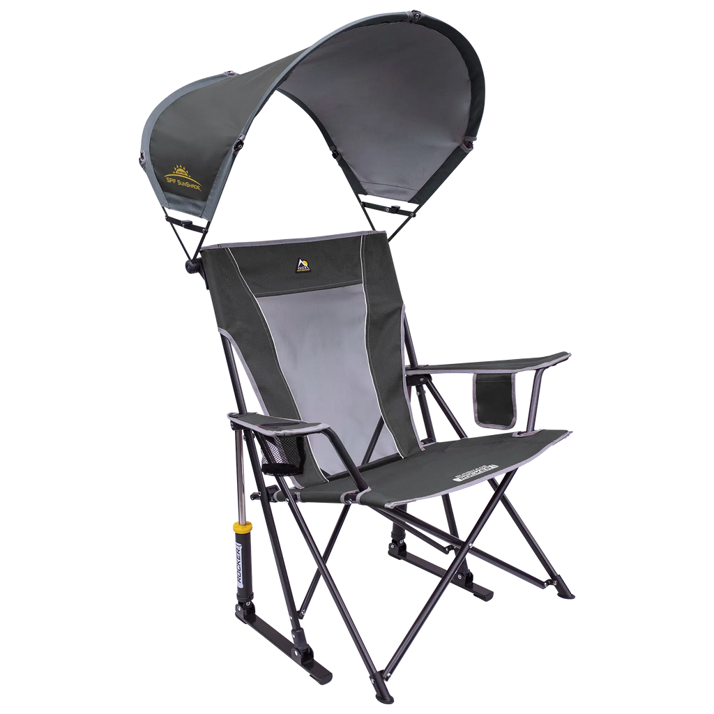 Patented Spring-Action SunShade Rocker - Choice 550 - Freestyle Rocker Portable Outdoor Folding Chair - Pewter