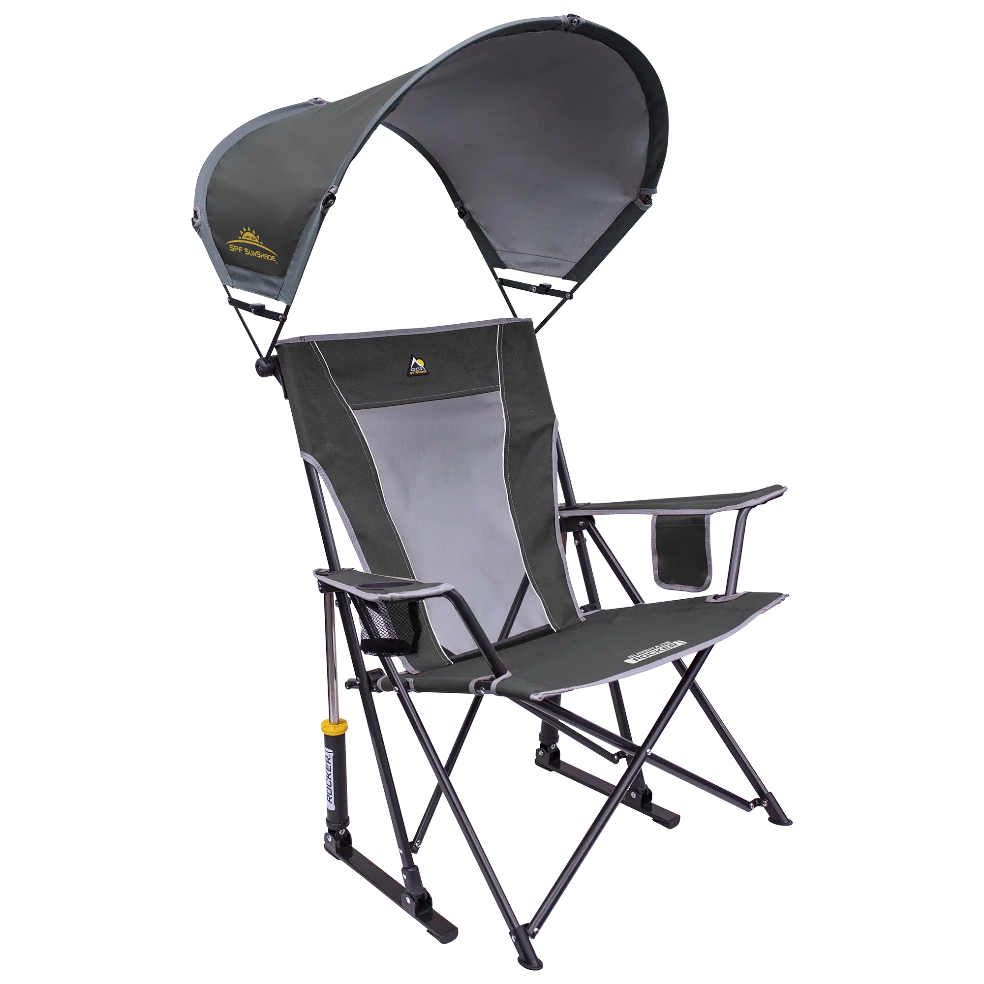 Patented Spring-Action SunShade Rocker - Choice 550 - Freestyle Rocker Portable Outdoor Folding Chair - Pewter