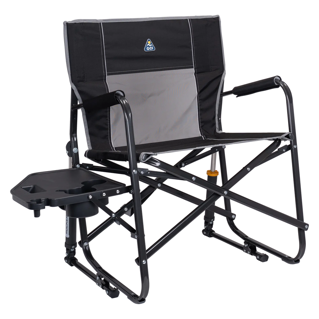 Smooth Motion Freestyle Rocker XL with Side Table - Choice 836 - Freestyle Rocker Portable Outdoor Folding Chair - Black