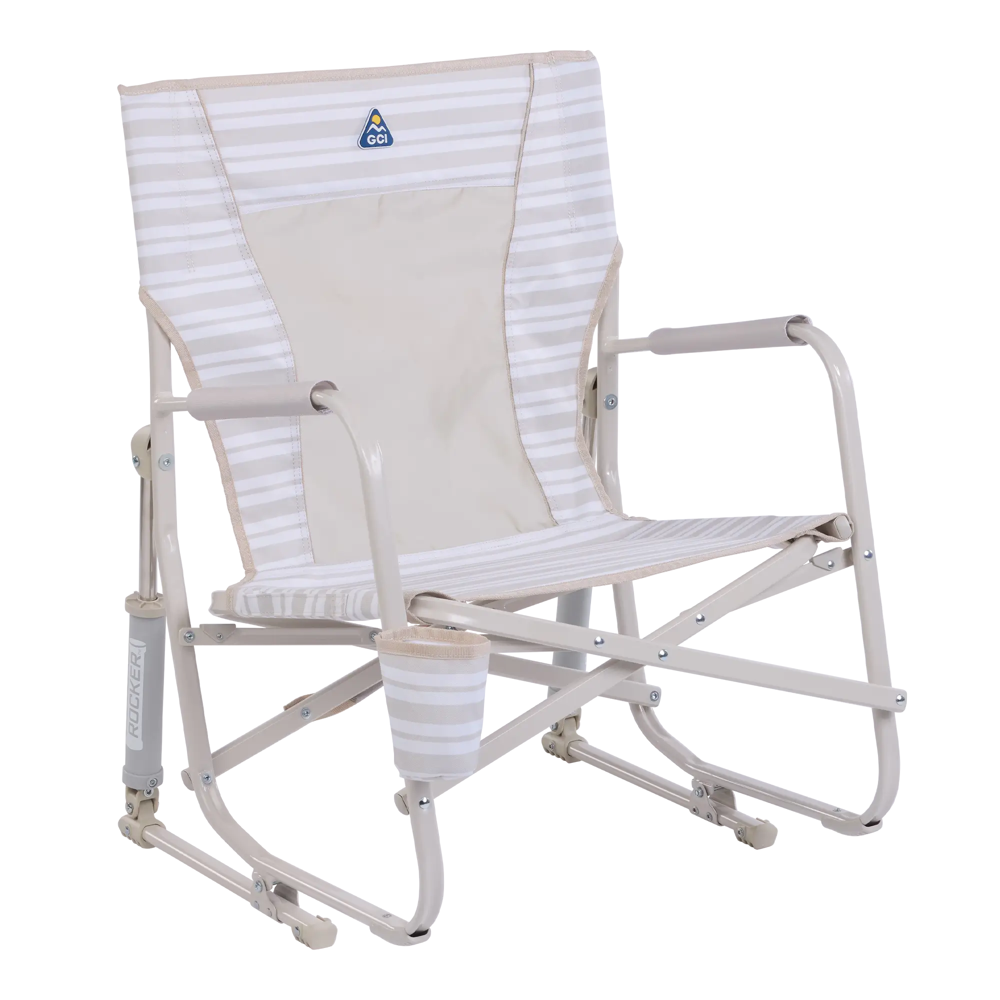 Luxury Camp Beach Rocker - Choice 712 - Freestyle Rocker Portable Outdoor Folding Chair - Neutral Stripe