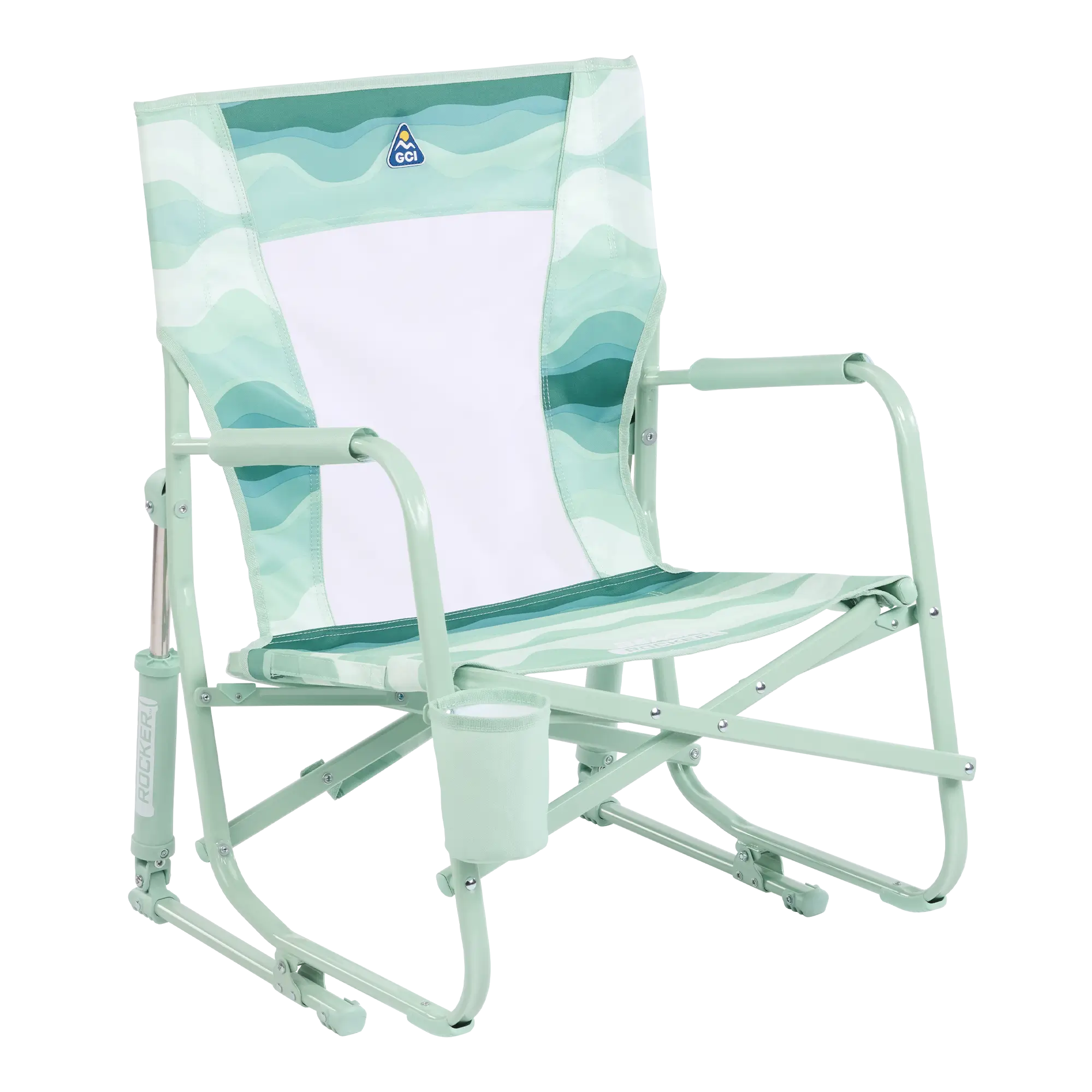 Luxury Camp Beach Rocker - Choice 712 - Freestyle Rocker Portable Outdoor Folding Chair - Green Beach Wave