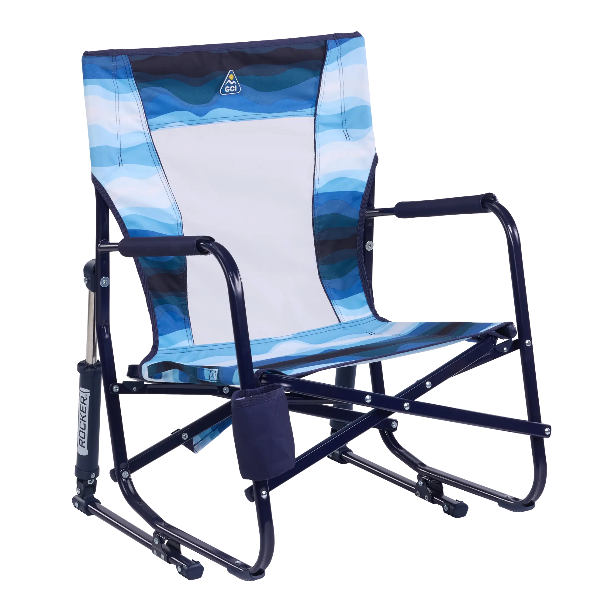 Luxury Camp Beach Rocker - Choice 712 - Freestyle Rocker Portable Outdoor Folding Chair - Blue Beach Wave