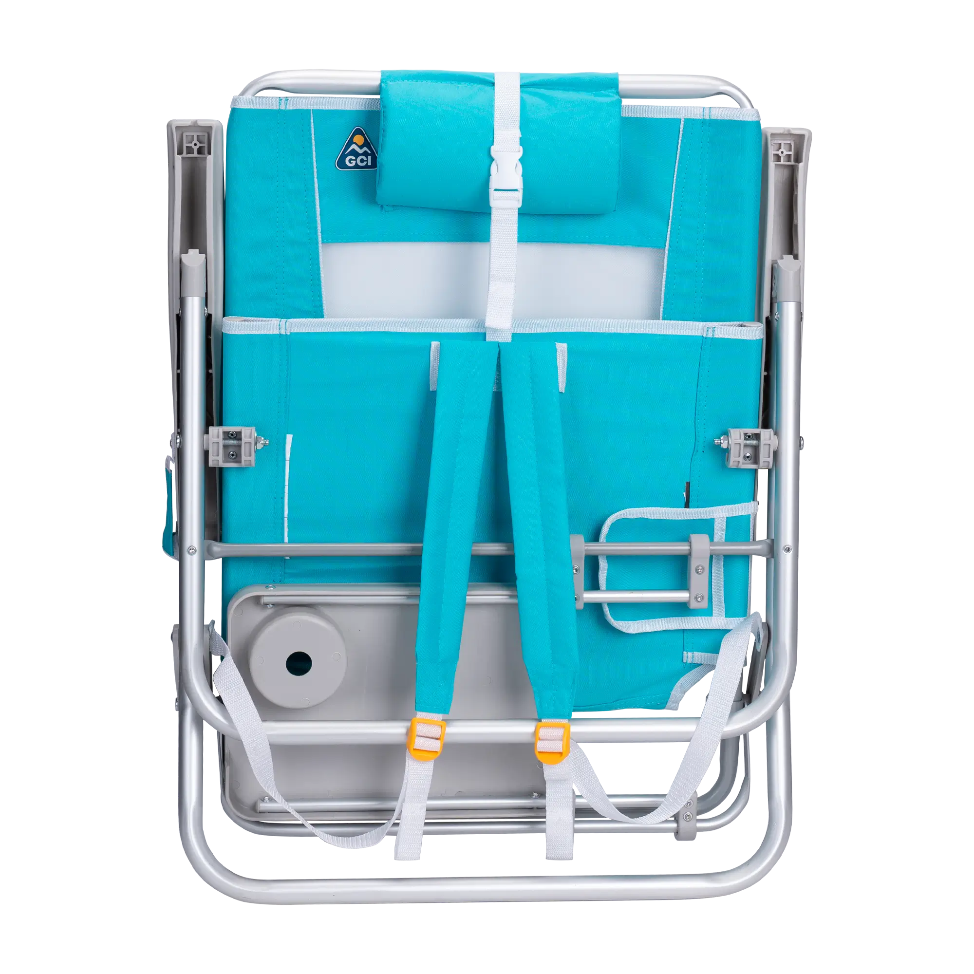 Rust-Resistant Aluminum Big Surf with Slide Table - Choice 334 - Low-Profile Reclining Beach Chair with Backpack Straps Detail