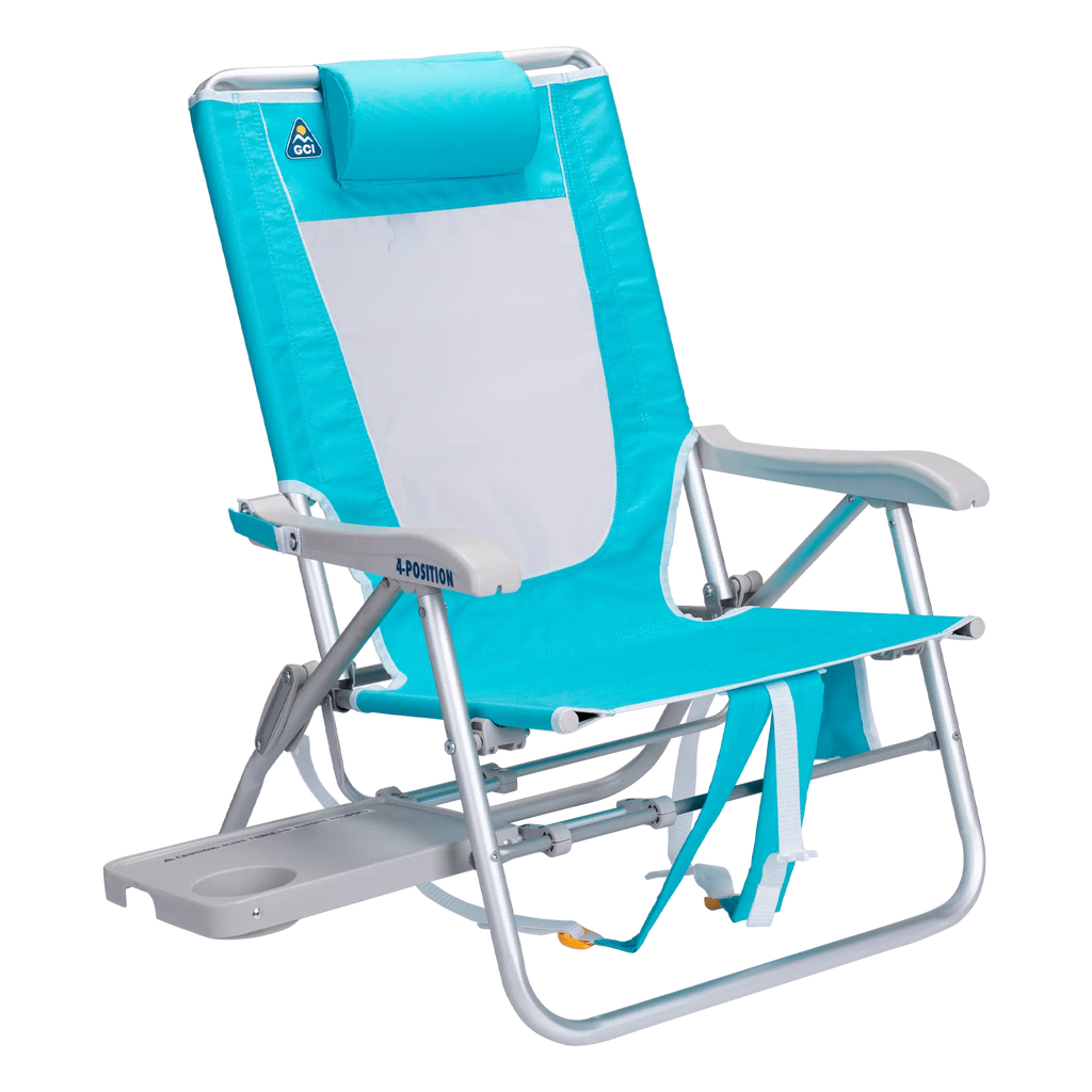 Rust-Resistant Aluminum Big Surf with Slide Table - Choice 334 - Low-Profile Reclining Beach Chair with Backpack Straps - Seafoam Green
