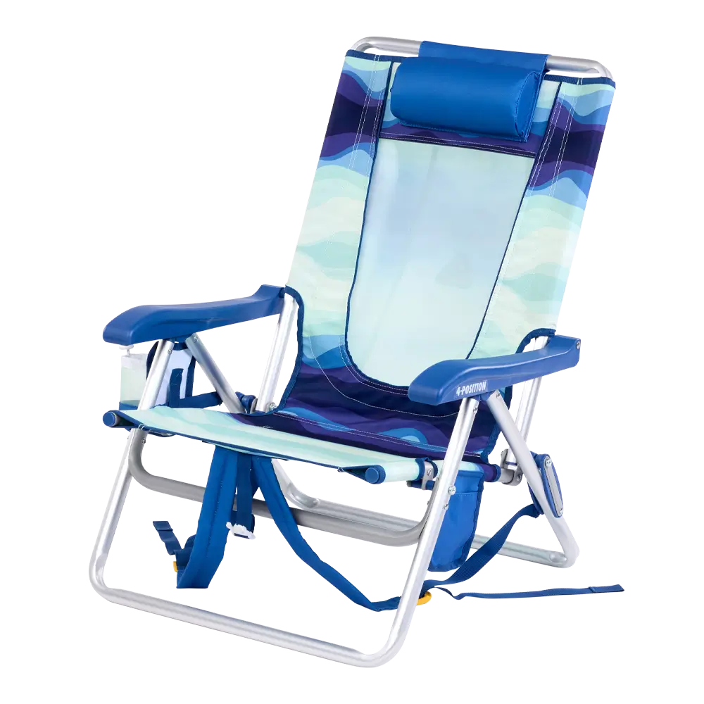 Low-Profile Backpack Beach Chair - Choice 709 - Multi-Position Outdoor Beach Chair with Pillow Detail