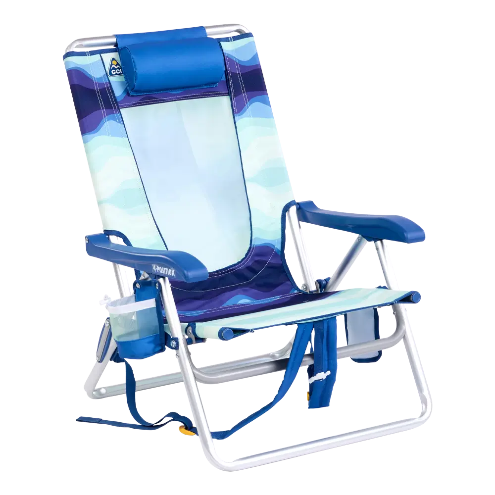Low-Profile Backpack Beach Chair - Choice 709 - Multi-Position Outdoor Beach Chair with Pillow - Wave