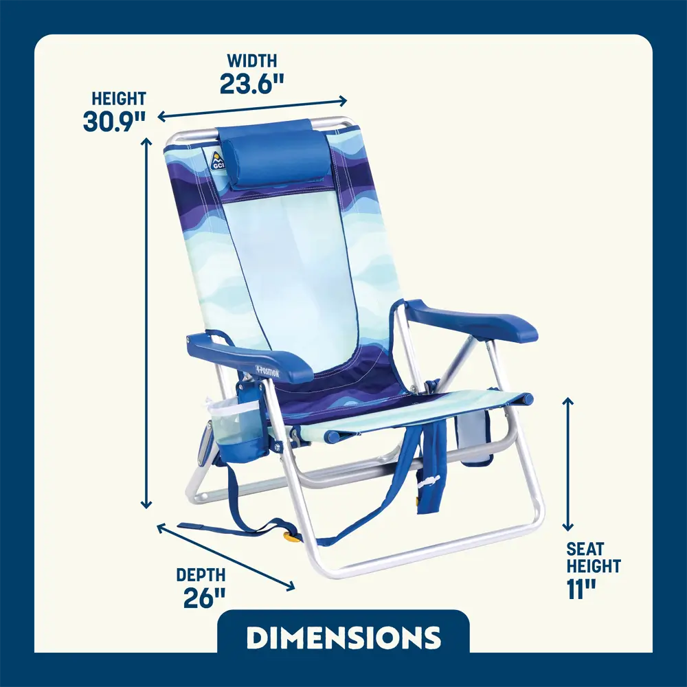 Low-Profile Backpack Beach Chair - Choice 709 - Multi-Position Outdoor Beach Chair with Pillow Detail