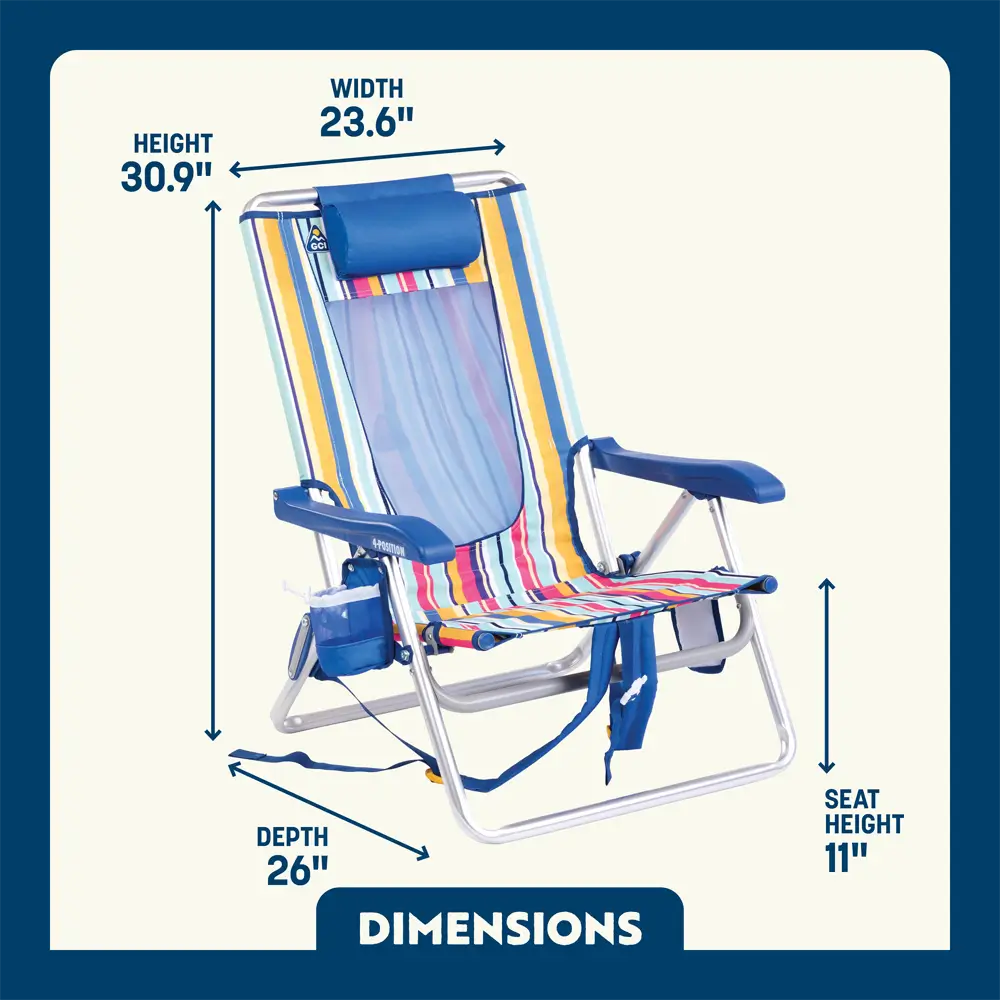 Low-Profile Backpack Beach Chair - Choice 709 - Multi-Position Outdoor Beach Chair with Pillow Detail