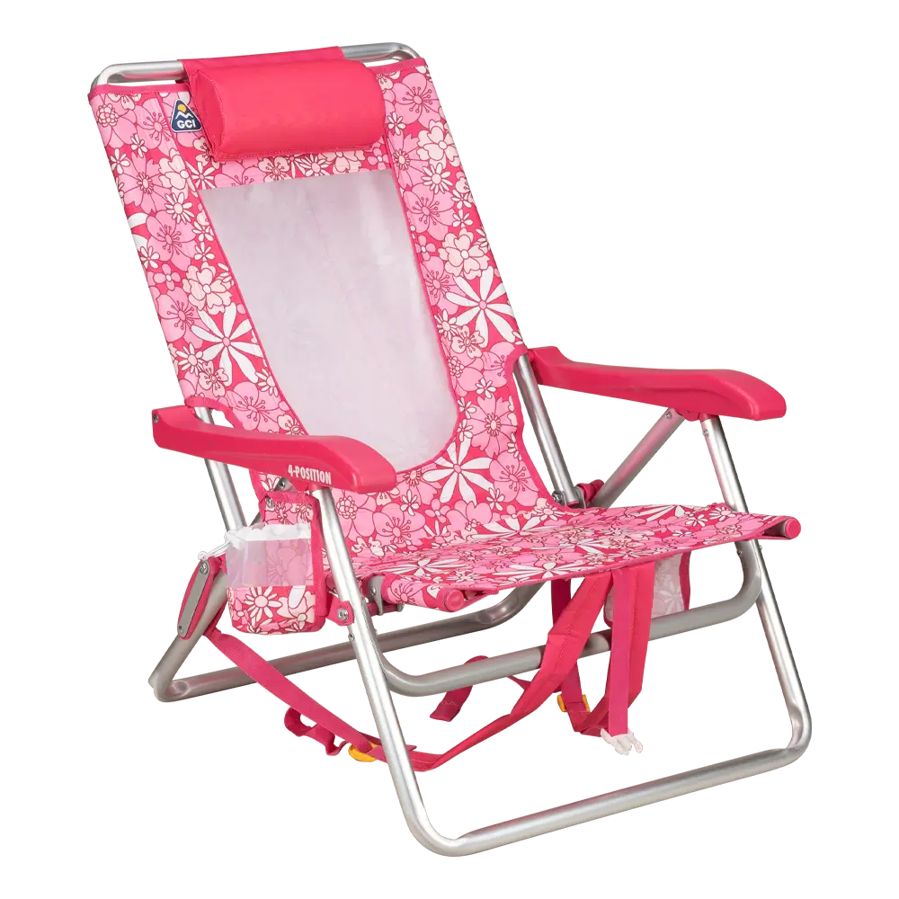 Low-Profile Backpack Beach Chair - Choice 709 - Multi-Position Outdoor Beach Chair with Pillow - Floral Sport Pink