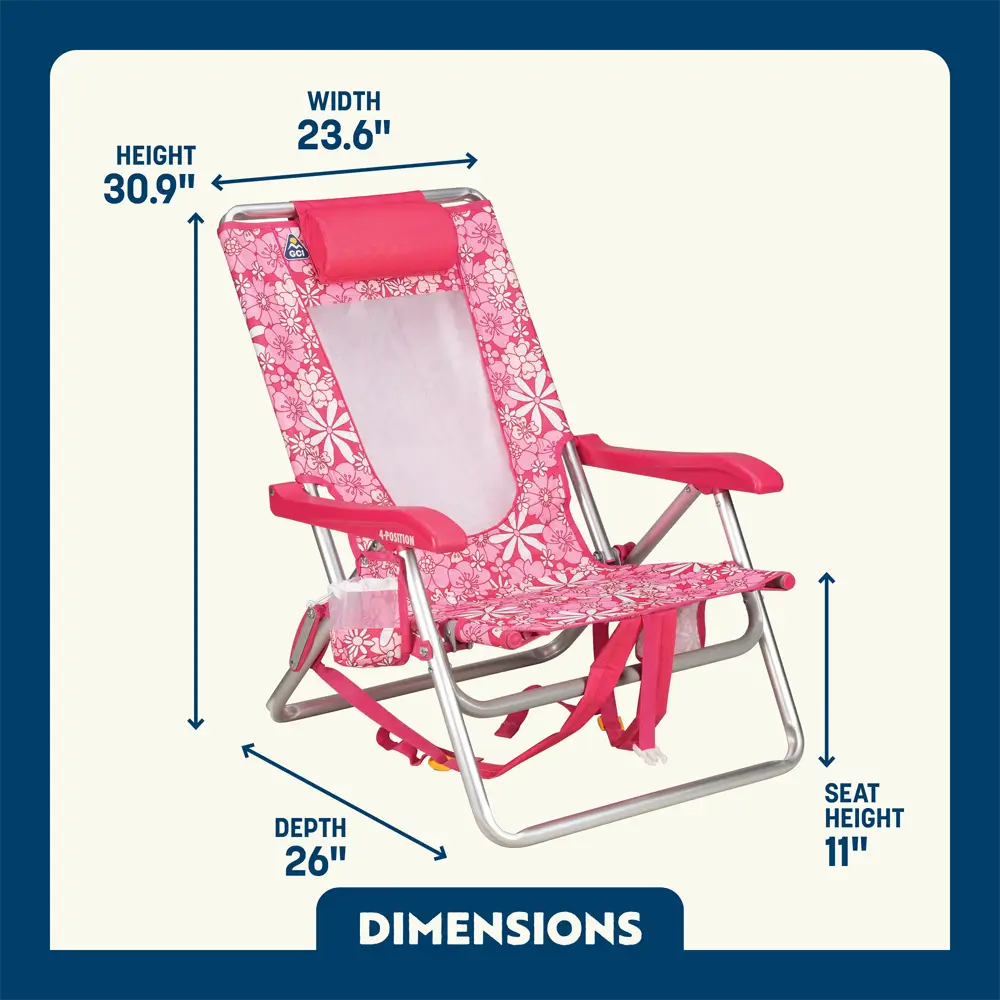 Low-Profile Backpack Beach Chair - Choice 709 - Multi-Position Outdoor Beach Chair with Pillow Detail