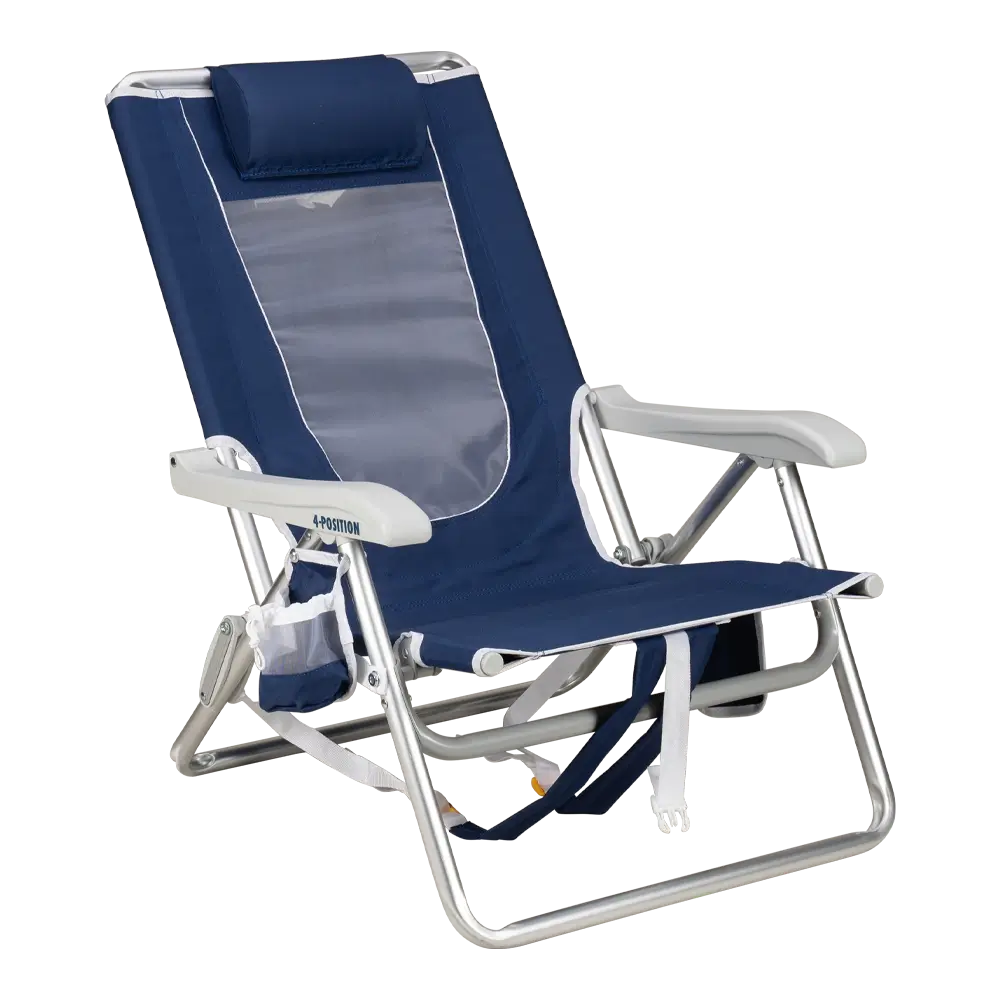 Low-Profile Backpack Beach Chair - Choice 709 - Multi-Position Outdoor Beach Chair with Pillow - Nautical Blue