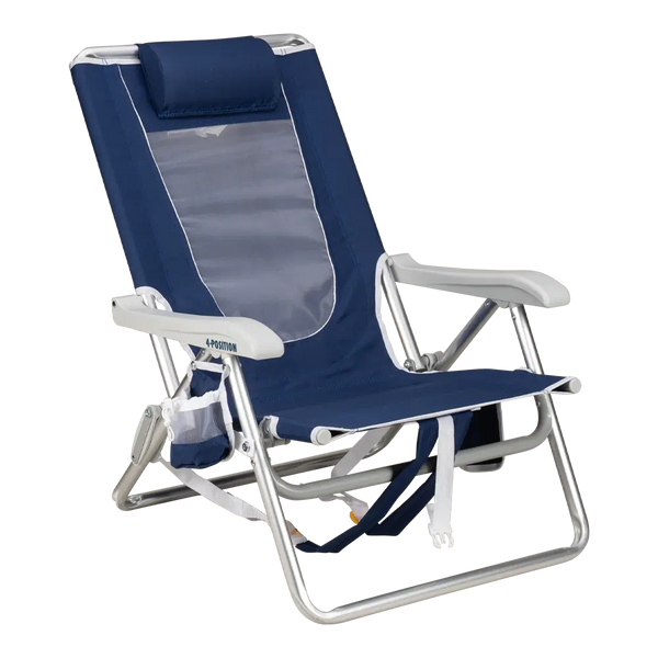 Low-Profile Backpack Beach Chair - Choice 709 - Multi-Position Outdoor Beach Chair with Pillow - Nautical Blue