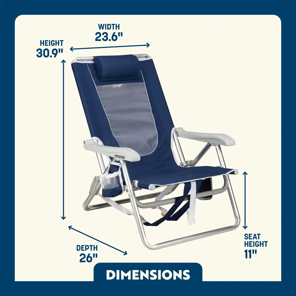 Low-Profile Backpack Beach Chair - Choice 709 - Multi-Position Outdoor Beach Chair with Pillow Detail