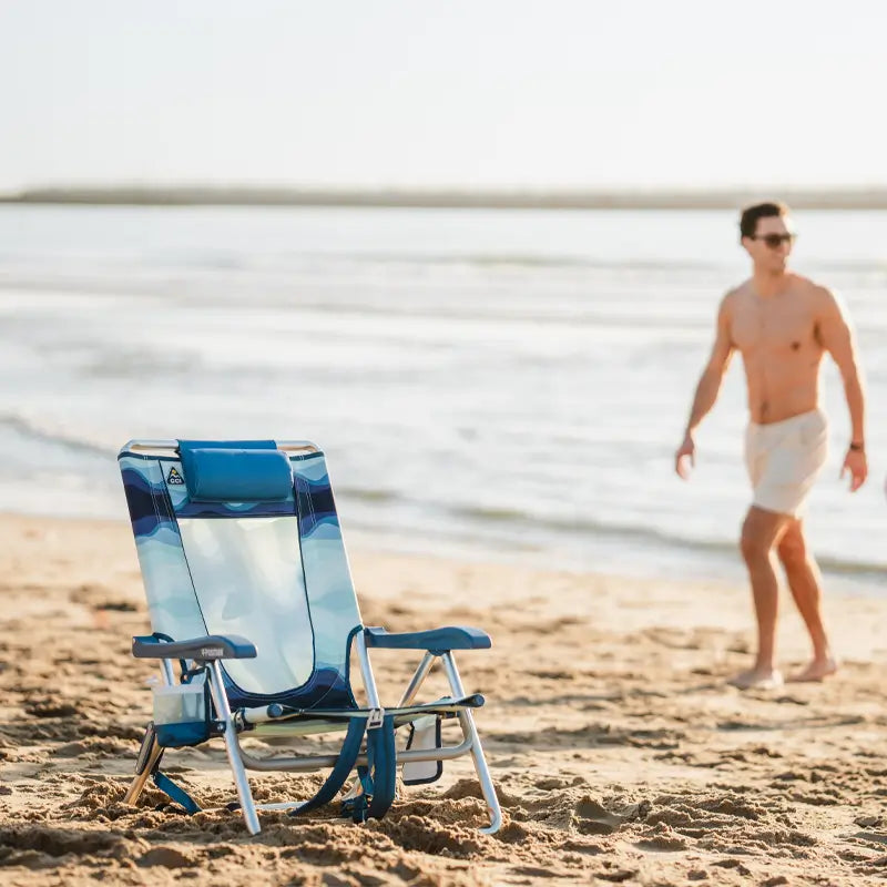 Low-Profile Backpack Beach Chair - Choice 709 - Multi-Position Outdoor Beach Chair with Pillow Detail