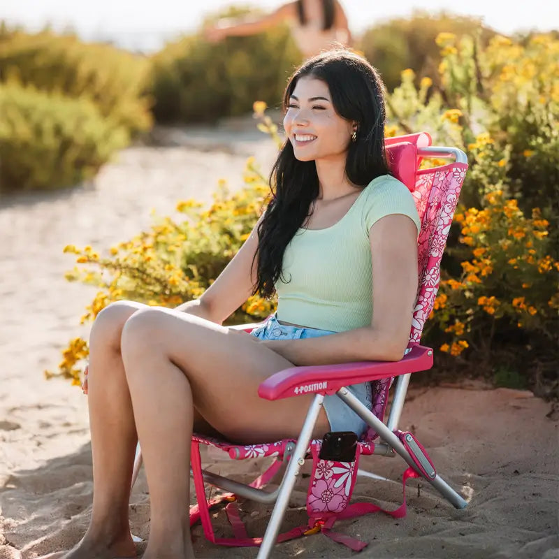 Low-Profile Backpack Beach Chair - Choice 709 - Multi-Position Outdoor Beach Chair with Pillow Detail