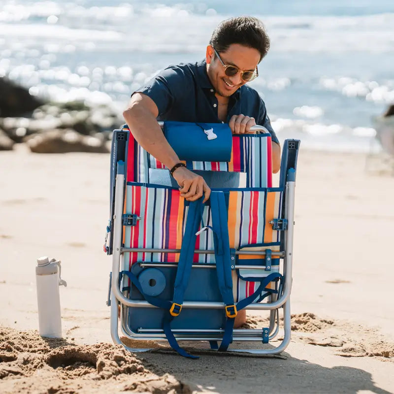 Rust-Resistant Aluminum Big Surf with Slide Table - Choice 334 - Low-Profile Reclining Beach Chair with Backpack Straps Detail
