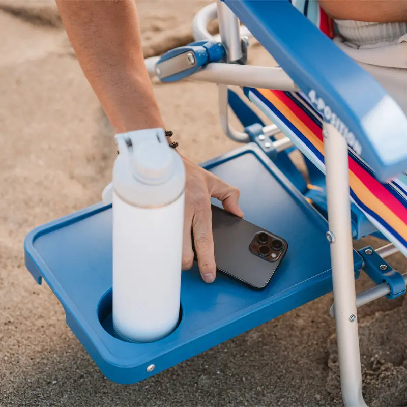 Rust-Resistant Aluminum Big Surf with Slide Table - Choice 334 - Low-Profile Reclining Beach Chair with Backpack Straps Detail